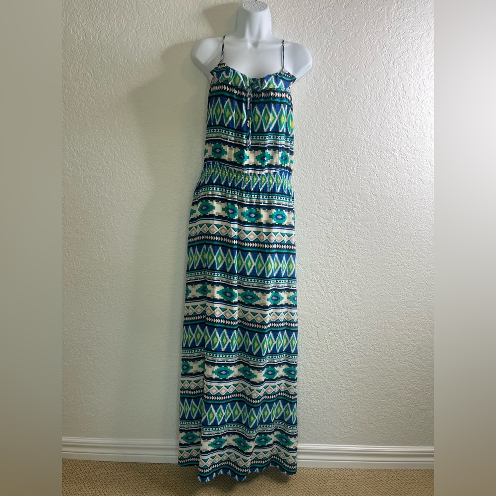 Parker Aztec Print 100% Silk Maxi Dress Sz M